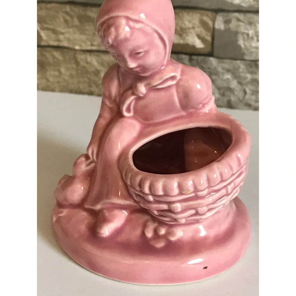 Vintage Planter Pink Farm Girl with Duck garden houseplant - Picture 2 of 5